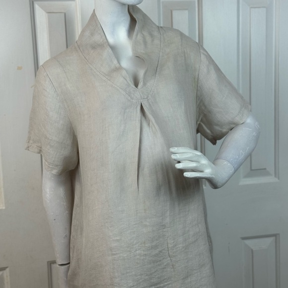 Italy 100% linen Elegant Cream Short Sleeve Dress - Picture 4 of 15